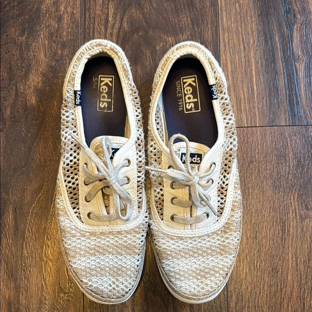 Keds Cream Casual Sneakers with Woven Texture
